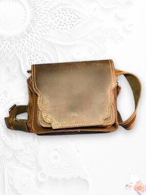 Vintage TIDING Leather Waist Bag Crossbody Brown Utility Belt Bag